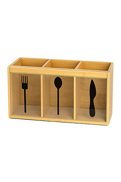 Lacoz Natural Bamboo Cutlery Organizer with 3 Compartments Multipurpose Count...