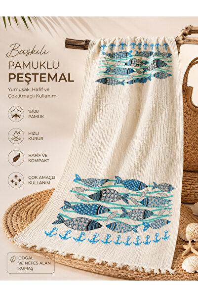 Yarımağa Tekstil Pamuklu Baskılı Müslin Peştemal