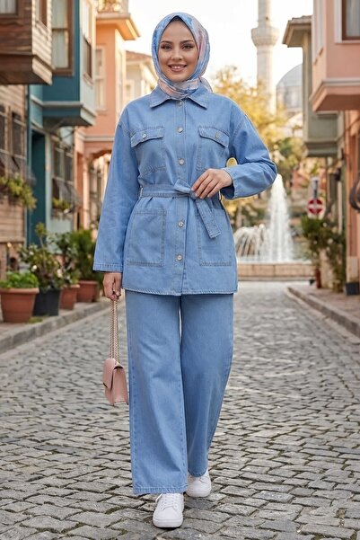 TOFİSA Torba Cepli Kemerli Kot Pantolon Takım Acik Mavi - 28580-ACIK-MAVI