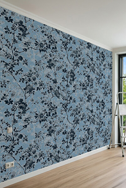 dreamwall Chinoiserie Çiçek Desenli Keten Desenli Tek Parça Tekstil Duvar Kağıdı