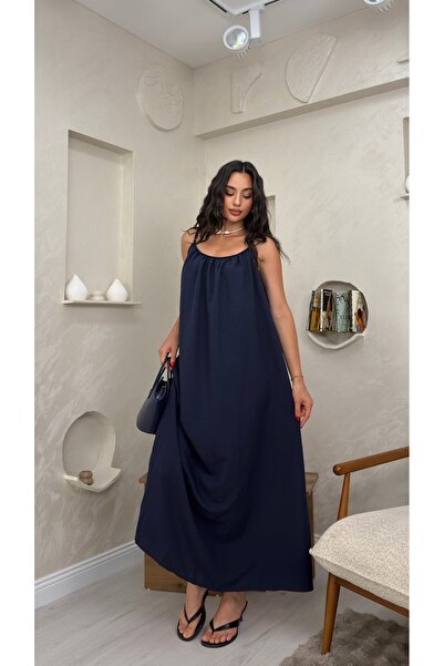 miraylawear LUNA LACİVERT RENKLİ ASKILI SALAS KADIN MAXİ ELBİSE