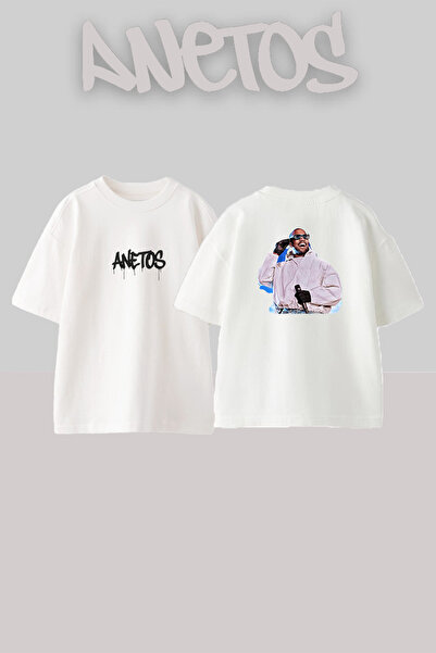 Anetos Kanye West_91 Design Printed Oversize White T-Shirt