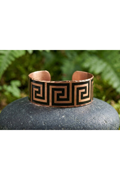 Erol Bakır Copper Greek Key Motif Wide Adjustable Cuff Bracelet |   100% Hand...
