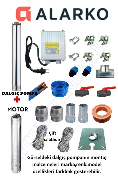 Alarko 4SDM4/14 1,5 HP 40 MT YASSI KABLOLU VE PANOLU 80 MT HALATLI ÇİFT VANAL...