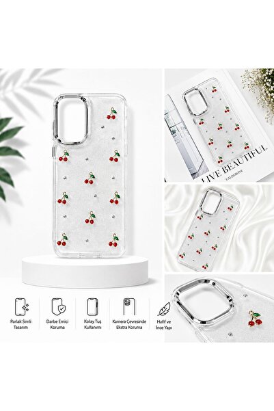yuscerham Xiaomi Redmi Note 12 Pro 5G Uyumlu Desenli Şeffaf Simli Gümüş Kamer...