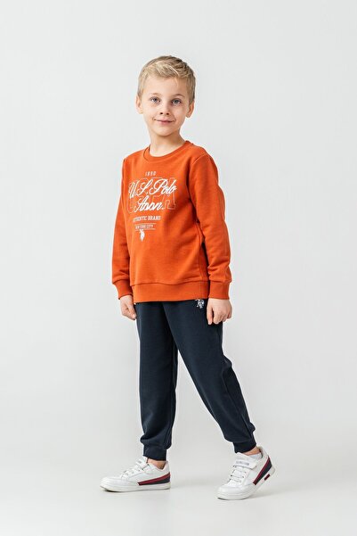 U.S. Polo Assn. Boy's Printed Orange Long Sleeve Tracksuit Set Us2609-C-V2