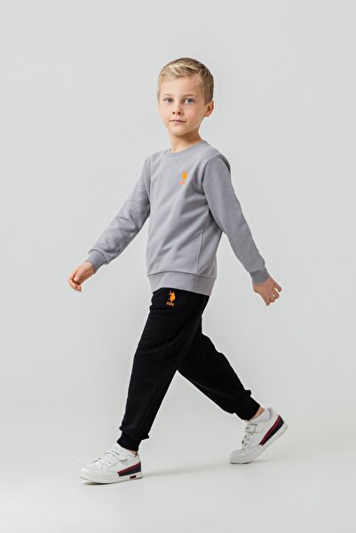 U.S. Polo Assn. Boy's Printed Gray Long Sleeve Tracksuit Set Us2606-C-V2