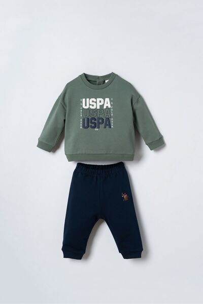 U.S. Polo Assn. طقم بيجامة للأطفال الأولاد مطبوع باللون الأخضر بأكمام طويلة U...