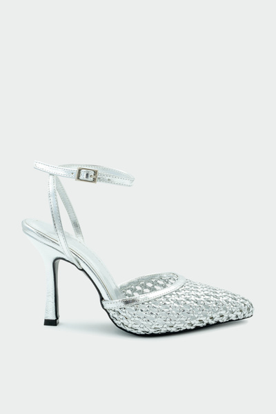 LAMİNTA Erich Knitted Detailed Women's Silver Heeled Shoes