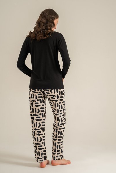 Pierre Cardin Costum de pijama de damă, negru, brodat, cu mâneci lungi PC9300-S-V1