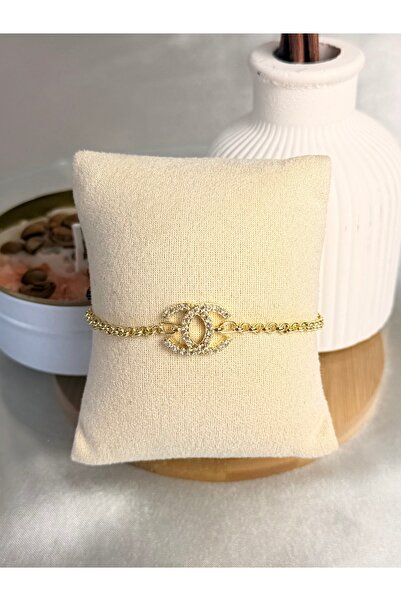 ANKA JEWELLRY Double Ring Detail Zircon Stone Women's Steel Bracelet