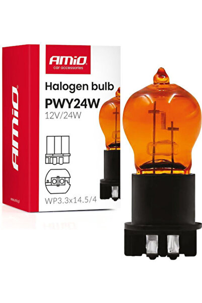 AMIO Λάμπα Αυτοκινήτου Αλογόνου PWY24W WP3.3x14.5-4 Κεχριμπαρένιο 12V 24W Ami...
