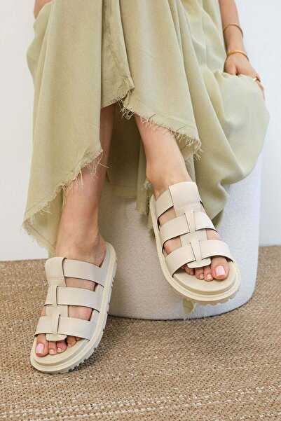 Mio Gusto Γυναικείες παντόφλες Rowan Beige Color Gladiator
