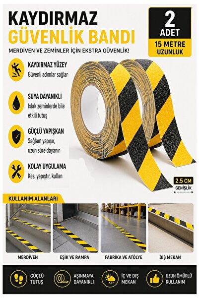 Artlantis Αντιολισθητική ταινία για σκάλες Κίτρινο Μαύρο 25mm 2 Τεμάχια Προει...