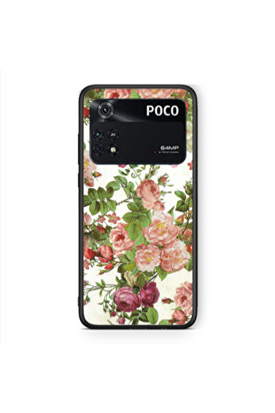 Other Xiaomi Poco M4 Pro 4G Pink roses 2 Black Glossy Θήκη