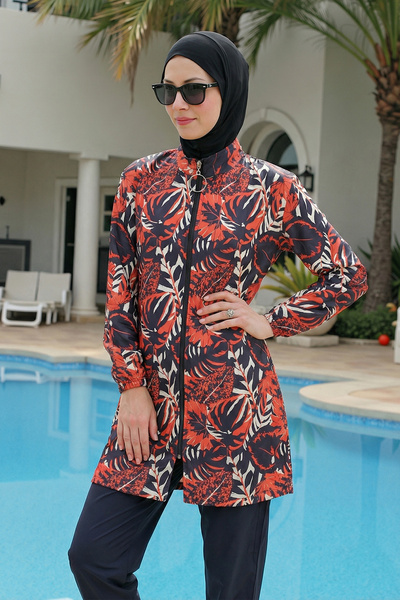 armonika 3-Piece Set Front Zippered, Patterned, Side Slits, Elastic Back Burk...