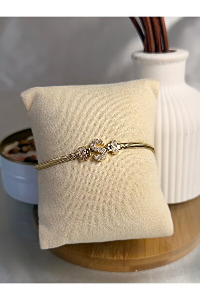 ANKA JEWELLRY S-Harf Detail Zircon Stone Women's Steel Bracelet