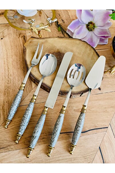 CASA DE BELLA Gold Marble Looking 5-Piece Luxury Serving Set