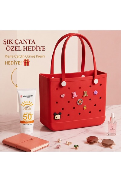 VELLİNE Kadın Plaj Çanta – Delikli EVA Malzeme – Suya Dayanıklı – Güneş Kremi...