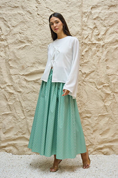 KÜÇÜĞÜM BUTİK Green Polka Dot Patterned Poplin Flared Skirt