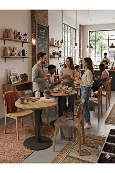 steel desing Yuvarlak Bistro Masa Cafe Restoran Balkon Mutfak Masası Yuvarlak...