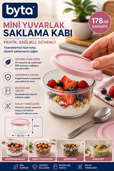 BYTA 175 ml Mini Yuvarlak Saklama Kabı Kapaklı BPA Free Gıda Saklama Kabı Atı...