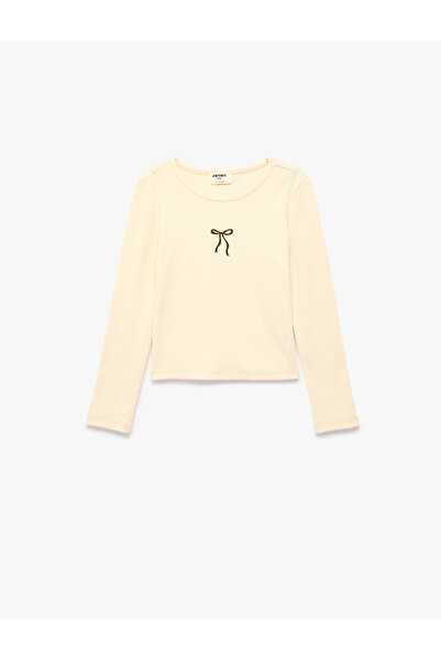 Koton Bowknot Embroidery Detailed Long Sleeve Crew Neck T-Shirt