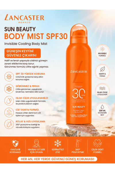 Lancaster Body Mist 200 ML - SPF30 Yüksek Koruma Sağlayan Güneş Koruyucu Vücu...