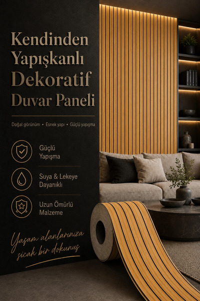 DibiDip Kendinden Yapışkanlı Isı Ses Yalıtımlı 3D Ahşap Dokulu Duvar Paneli 3...