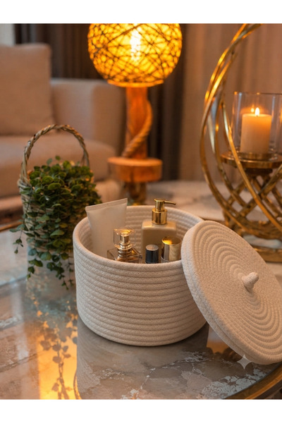 ZEMİRA TEKSTİL Basket with Lid, Multi-Purpose Organizer Basket, Bathroom and ...