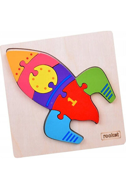Jokomisiada Puzzle cu rachetă din lemn, Puzzle educativ pentru copii Za5370