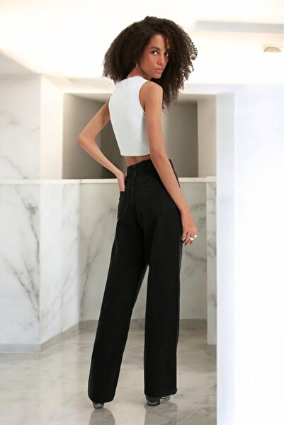 ArVib Fashionista Γυναικείο Μαύρο Τζιν Παντελόνι με φαρδιά μπατζάκια