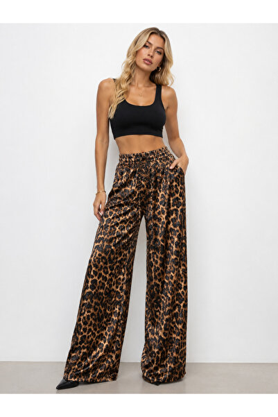 Sibel Günay Butik Leopard Patterned Satin Wide Leg Pants |   Stylish Women's ...