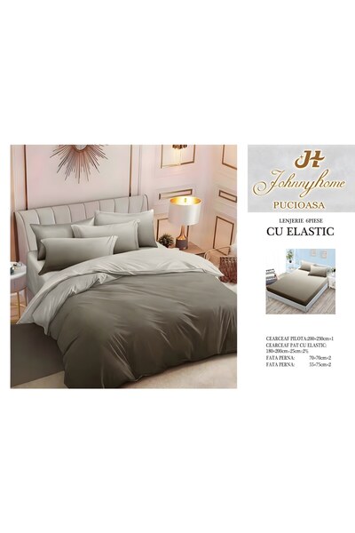 naniland.ro Lenjerie de Pat Bumbac Satinat 2 Persoane 6 Piese cu Elastic 180x...