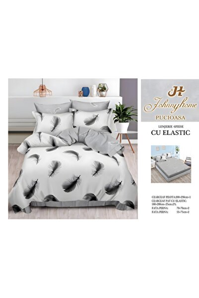 naniland.ro Lenjerie de Pat Bumbac Satinat 2 Persoane 6 Piese cu Elastic 180x...