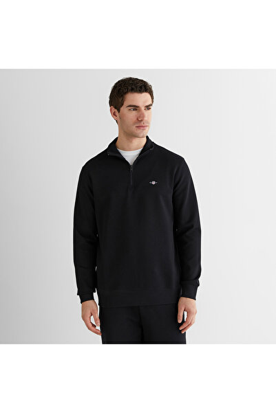 Gant Erkek Siyah Relaxed Fit Yarım Fermuarlı Logolu Sweatshirt