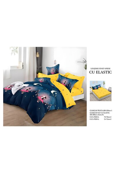 naniland.ro Lenjerie de Pat Bumbac Satinat 2 Persoane 6 Piese cu Elastic 180x...