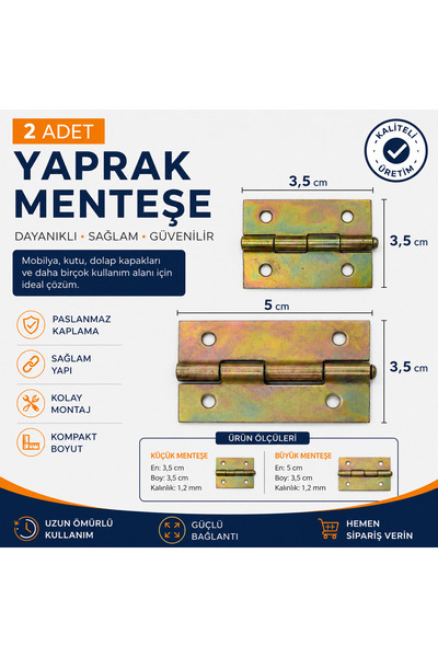 KarapolatYapı Yaprak Menteşe 3.5x5cm 2 Adet Kapı Ve Dolap Menteşesi Mobilya M...