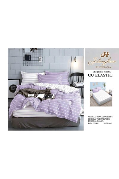 naniland.ro Lenjerie de Pat Bumbac Satinat 2 Persoane 4 Piese cu Elastic 180x...
