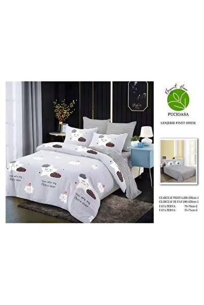 naniland.ro Lenjerie de Pat Bumbac Satinat 2 Persoane 6 Piese fără Elastic 20...