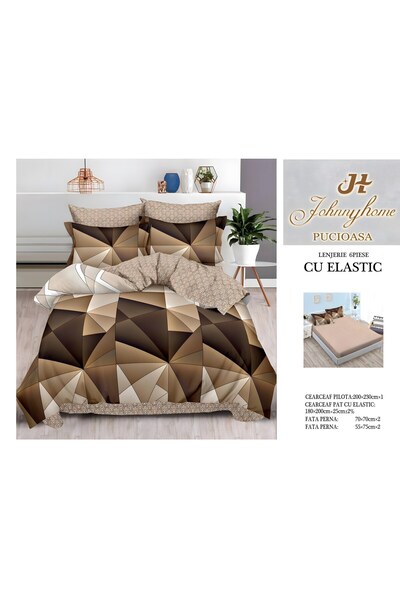 naniland.ro Lenjerie de Pat Bumbac Satinat 2 Persoane 6 Piese cu Elastic 180x...