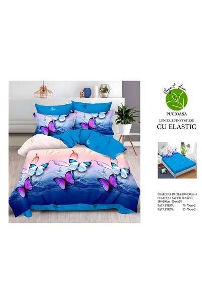naniland.ro Lenjerie de Pat Bumbac Satinat 2 Persoane 6 Piese cu Elastic 180x...