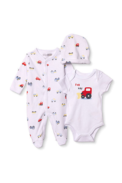 ebebek Hello Baby HelloBaby Erkek Bebek Tulum-Body-Şapka Araba Baskılı Çıtçıt...