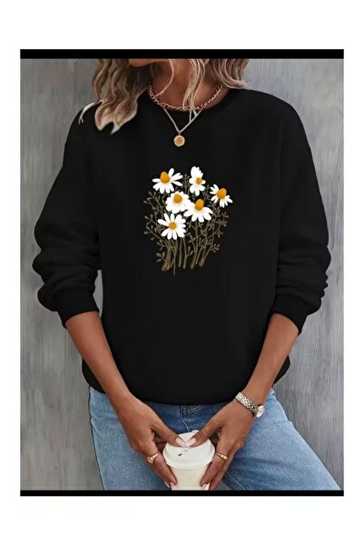 ZİYMO Women's Circular Neck Printed Relaxed Fit Sweatshirt