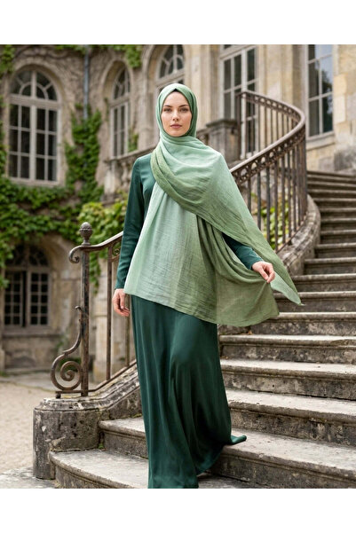 Nûda - Tarzın Değil , Tavrın Zarafeti Gradient Bamboo Knitted Shawl Green Çağ...