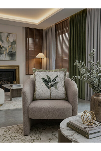 Brillant Yaprak Desen Kadife Kırlent Kılıfı (45x45)