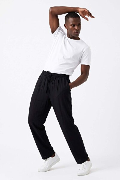 BARRELS AND OIL Men's Relaxed Fit Tie-Waist Trousers - Black
