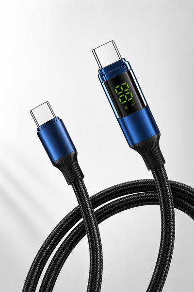 Abbruch 60W Type-C Hızlı Şarj ve Veri Aktarım Kablosu Led Hız Göstergel Örgül...