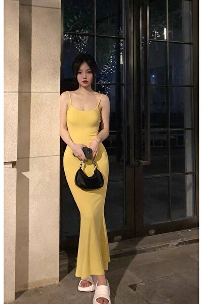 Olbia Women's Yellow Slim Fit Strappy Flexible Dress