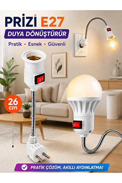 ANKTEK Prizden E27 Duya Dönüştürücü 26 Cm 360 Derece Spiralli Akrobat Aç/Kapa...